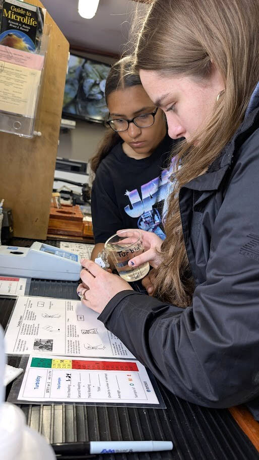 Battle Creek Biology students testing lake water